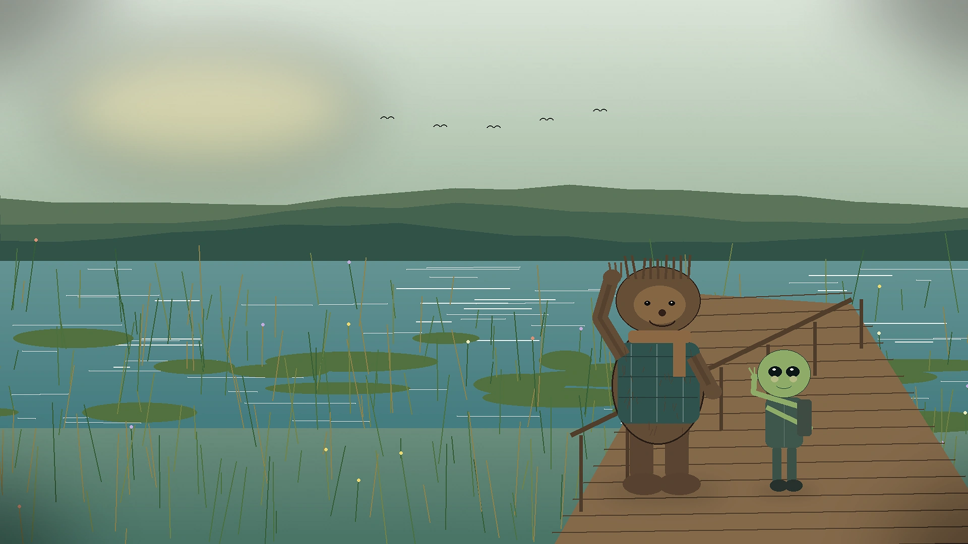 Bigfoot and alien friends walking along an Arcata Marsh boardwalk for a low-pressure nature outing